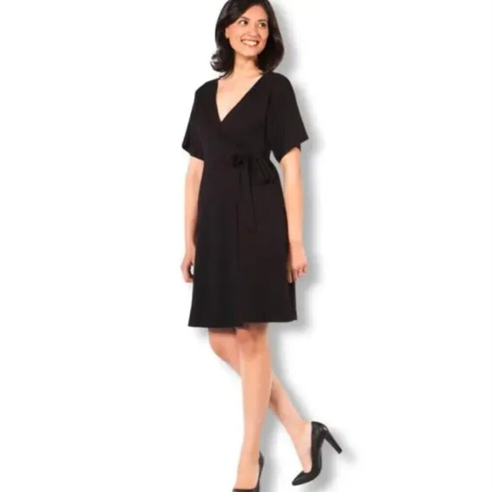 Violets & Roses Dress Midi Black Casual Cocktail Tie Waist Textured Neutral